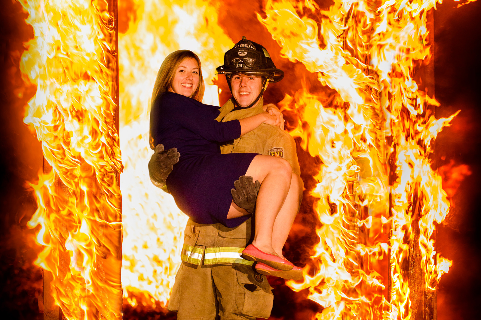 baton rouge engagement photo with fire