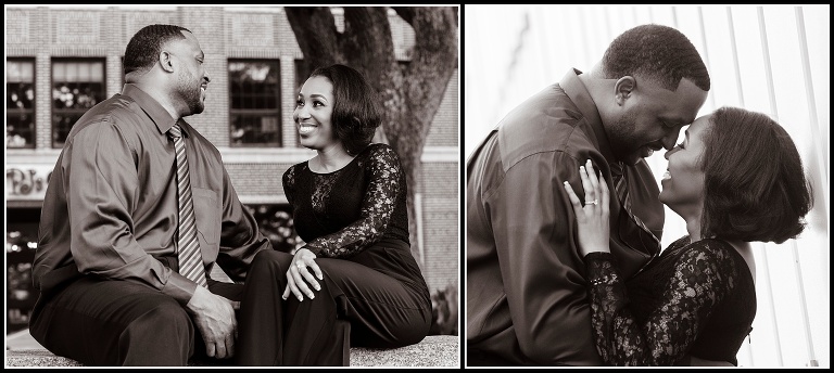 smiling couple sitting on bench