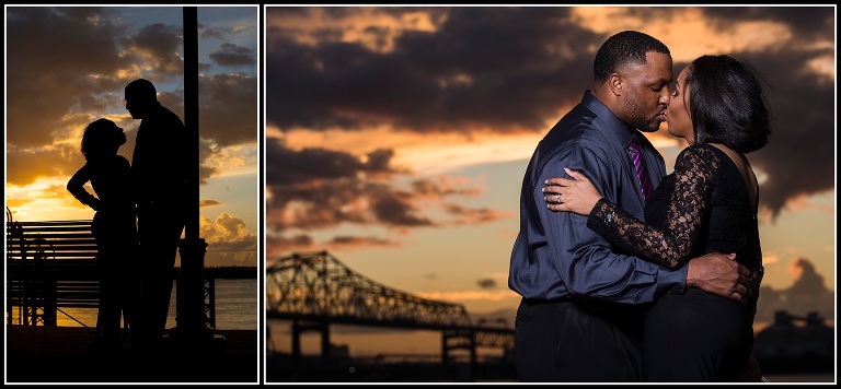 kissing couple during sunset